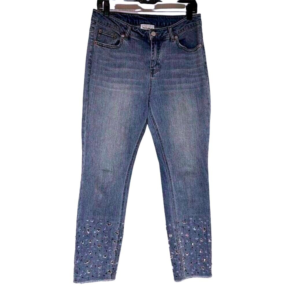 For the Republic Embellished Rhinestone Raw Hem Skinny Jeans Blue Size 8/28